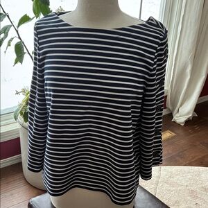 Banana Republic Black and White Striped Long Sleeve Top